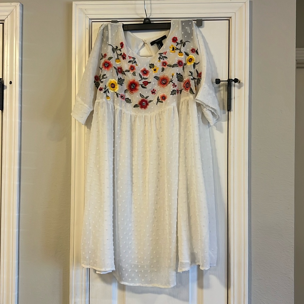 white and floral dress